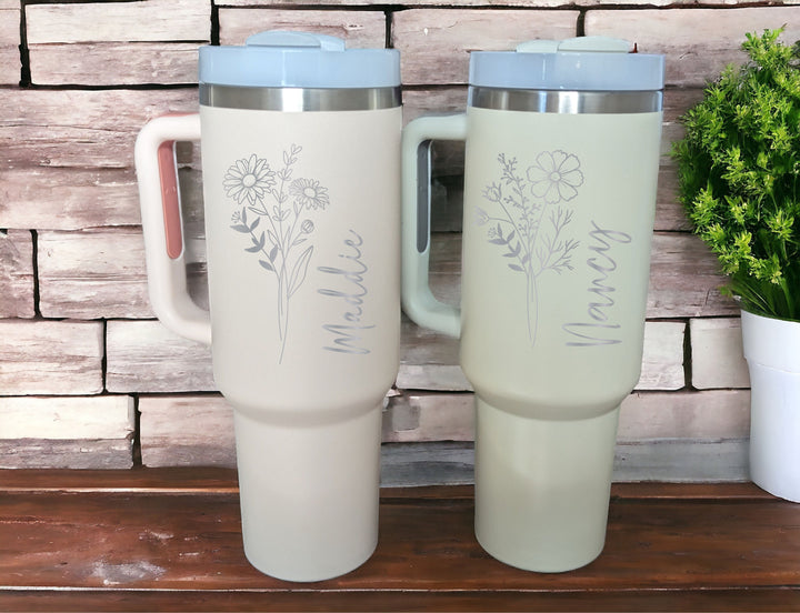 Personalized Birthday Gift Tumbler Custom Birth Month Flower Cup