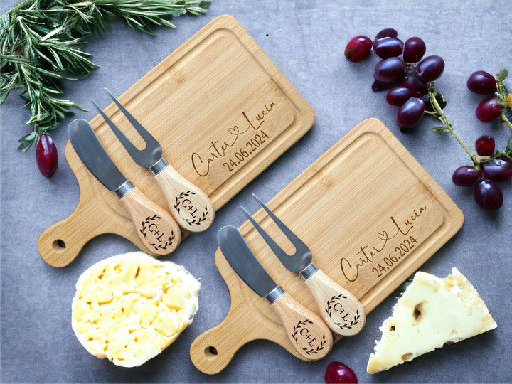 Mini Cheese Serving Board with Cheese&nbsp;Fork Cheese Knife Personalized&nbsp;rectangle Bamboo charcuterie&nbsp;board Newly wed couple gift engraved