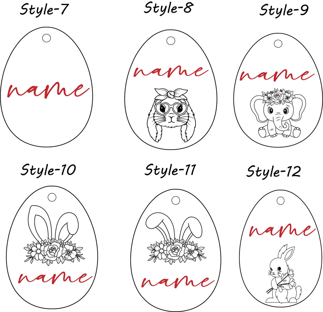 Personalized Easter Name Tag - Custom Minimalist Egg and Bunny Design - Engraved Tags for Kids' Easter Baskets