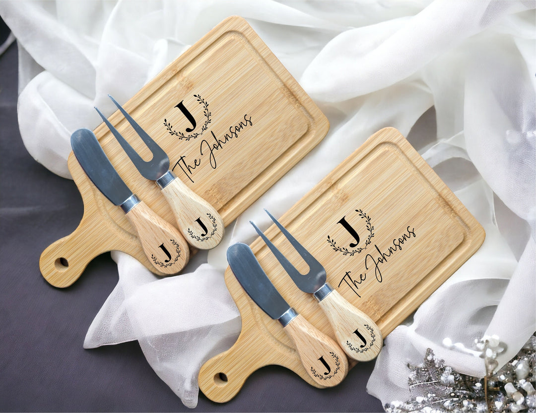 Mini Charcuterie Serving Board with Cheese&nbsp;Fork Cheese Knife Personalized&nbsp;rectangle Bamboo cheese&nbsp;board Newly wed couple gift engraved