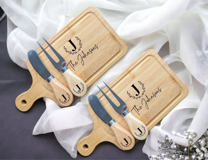 Mini Charcuterie Serving Board with Cheese&nbsp;Fork Cheese Knife Personalized&nbsp;rectangle Bamboo cheese&nbsp;board Newly wed couple gift engraved