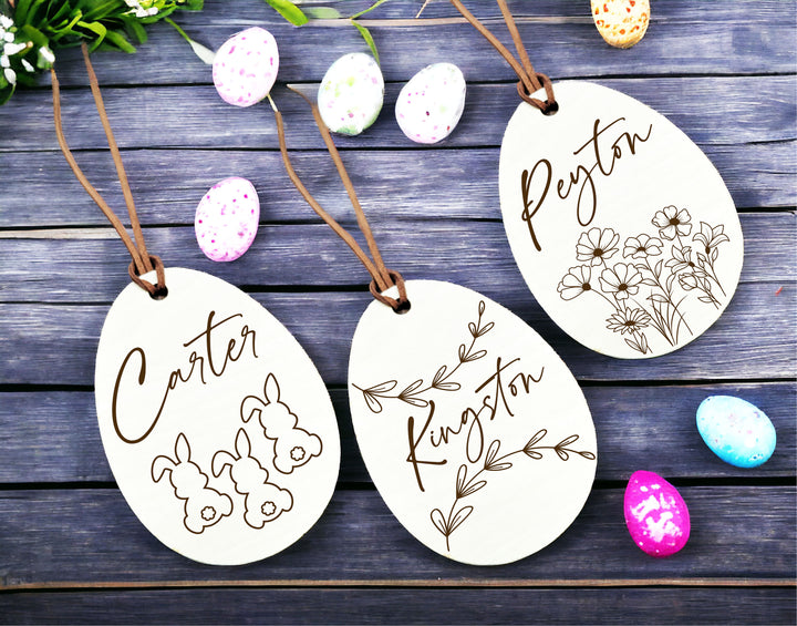 Personalized Minimalist Easter Name Tag - Custom Egg and Bunny Tags for Kids' Easter Baskets