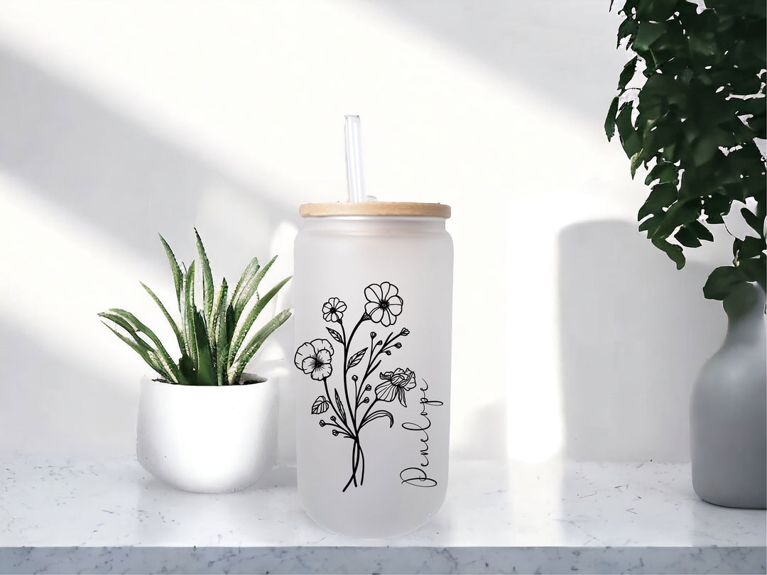 Personalized Birth Month Flower Iced Coffee Cup Tumbler