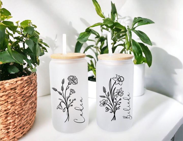Personalized Birth Month Flower Iced Coffee Cup Tumbler