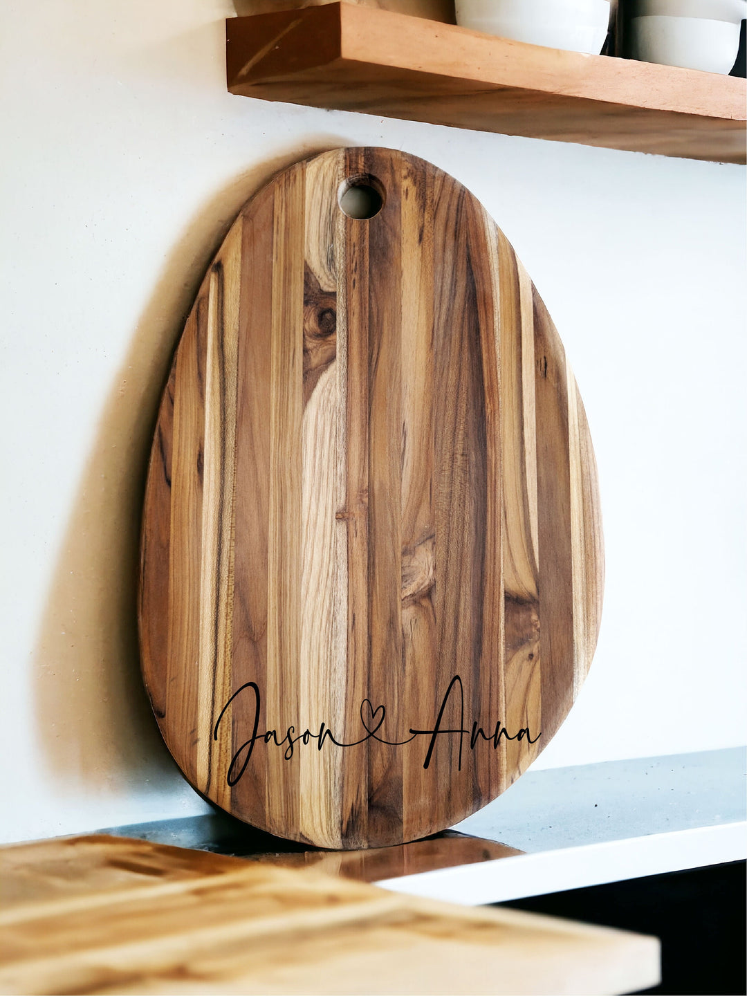 Custom Teak Wood Cutting Board - Personalized Charcuterie Board for Couples - Ideal Wedding, Housewarming, and Anniversary Gift