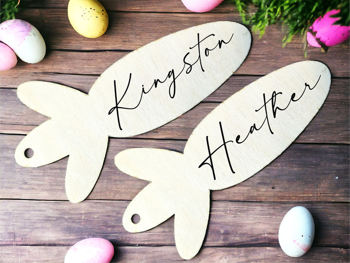 Personalized Kids' Easter Basket Name Tag - Minimalist Egg and Bunny Design - Custom Engraved Tags