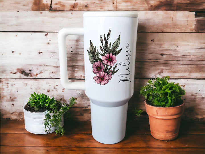 Personalized Birth Flower Cup With Handle Large Tumbler