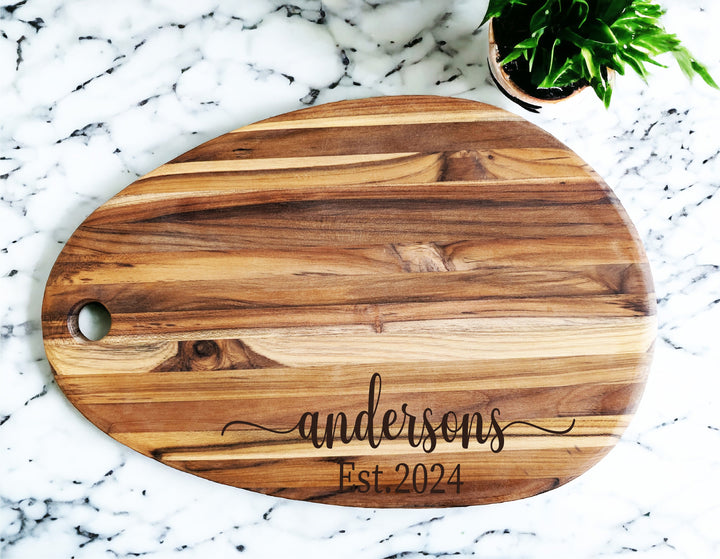 Personalized Teak Wood Cutting Board - Custom Charcuterie Board for Couples - Ideal Wedding, Housewarming, and Anniversary Gift with Serving Tray