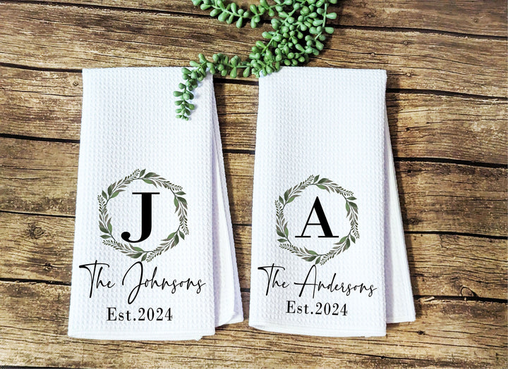 Last name kitchen towels personalized Custom Dish Towel Last name tea Towel with family name Kitchen decor Towels Bridal shower bride gift