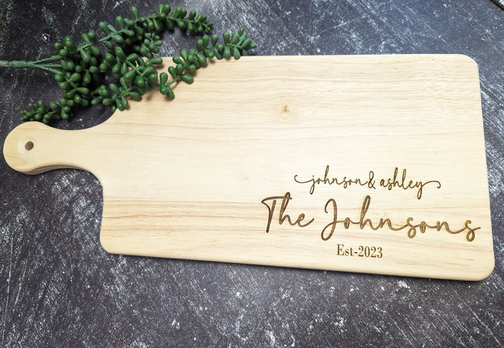 Custom Cutting Board with Handle - Personalized Charcuterie and Bread Board - Ideal Wedding and Housewarming Gift