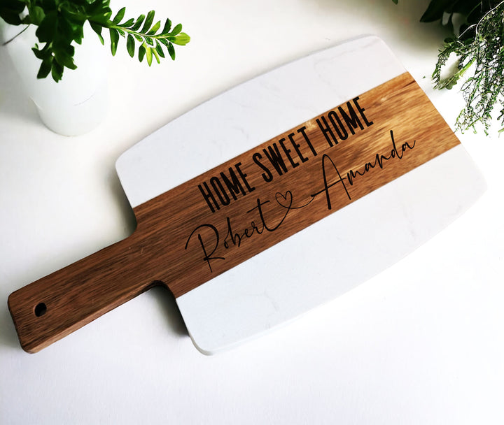 Personalized Marble wood Charcuterie Board with Handle Custom family name Cheese Board Customized Serving Tray Wedding Gift Engagement Gift