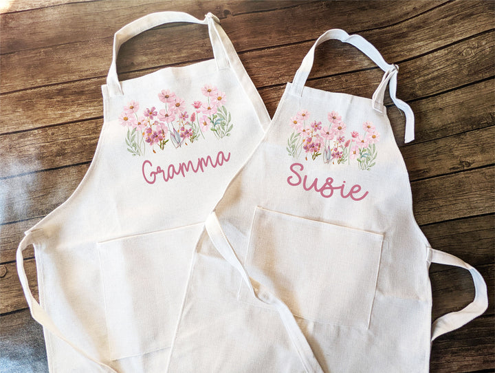 Personalized floral apron women and kids Custom cooking baking Matching&nbsp;apron&nbsp;Kids Birthday gift aprons for women with pocket baking apron