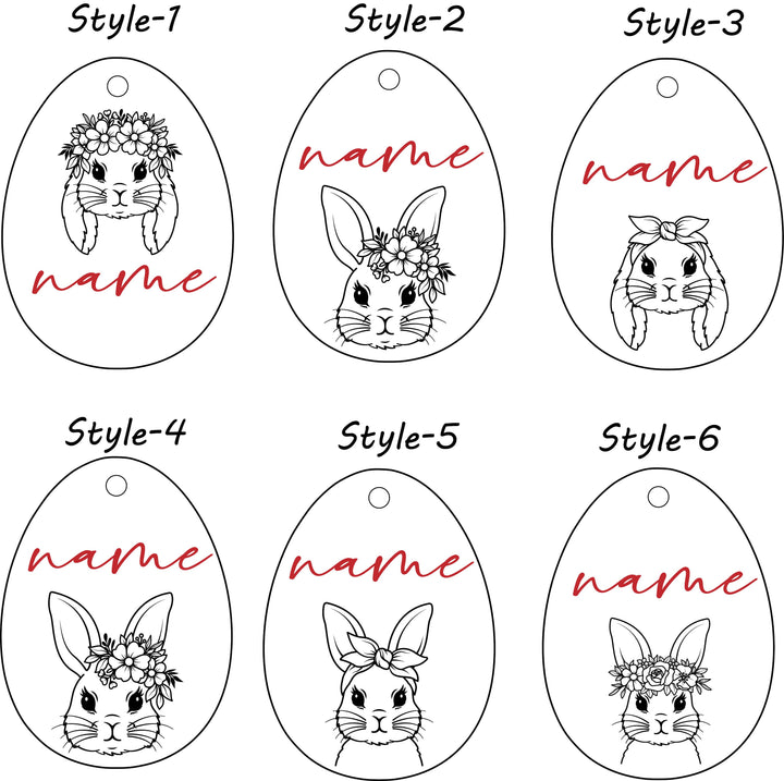 Personalized Easter Name Tag - Custom Minimalist Egg and Bunny Design - Engraved Tags for Kids' Easter Baskets