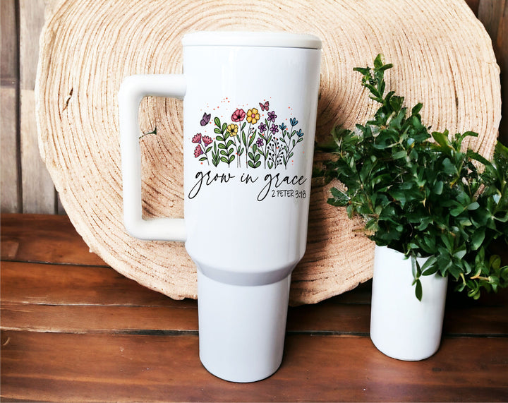 Grow in grace Christian faith gift tumbler Gift for church friend Bible verse gift tumbler Religious gift Christian gift for women birthday