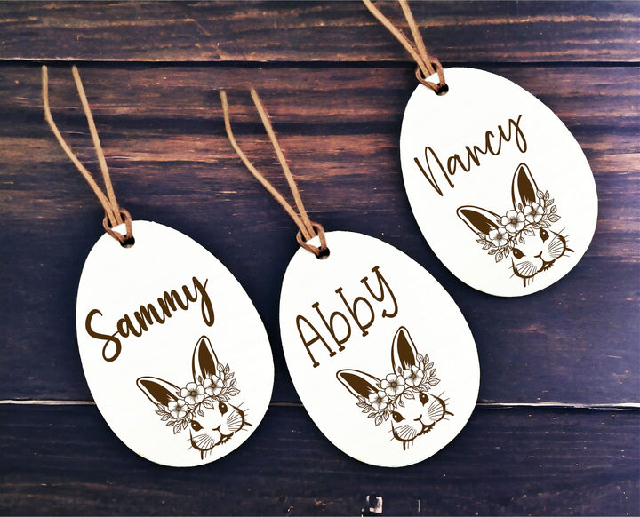 Personalized Easter Name Tag - Minimalist Egg and Bunny Design - Custom Engraved Tags for Kids' Easter Baskets