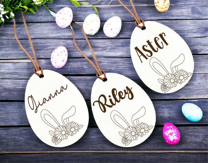 Customized Easter Name Tag Minimalist egg Name Tag custom easter Basket bunny Tag Easter Tags for easter basket Kids name Tag engraved