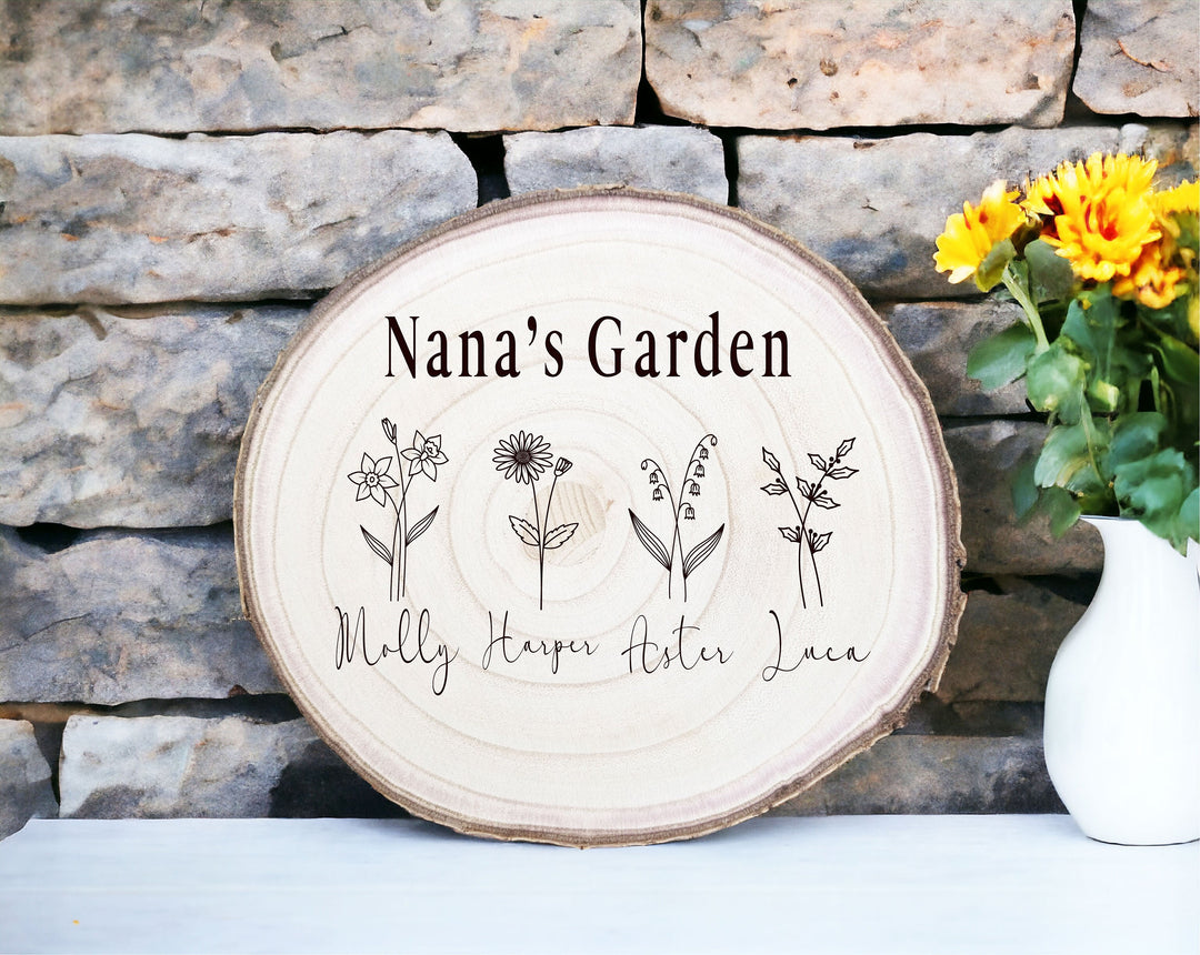 Personalized Birth Flower Gift for Grandma - Custom Nana’s Garden with Grandkids' Names - Perfect for Gigi, Mimi, Meemaw, and Home Decor