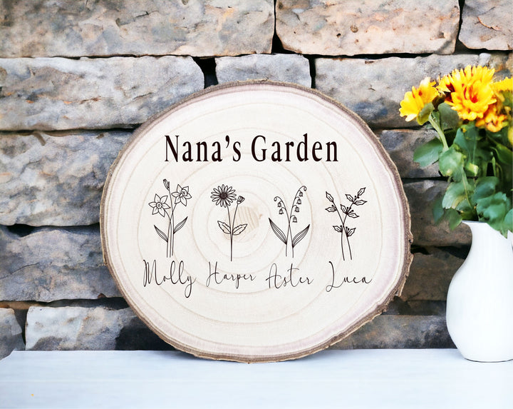 Personalized Birth Flower Gift for Grandma - Custom Nana’s Garden with Grandkids' Names - Perfect for Gigi, Mimi, Meemaw, and Home Decor