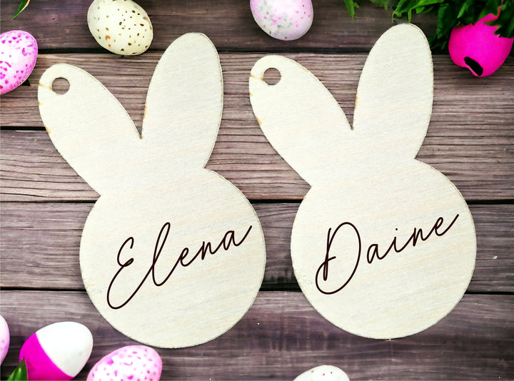 Personalized Easter Basket Name Tag - Minimalist Egg and Bunny Design - Engraved Tags for Kids' Easter Baskets