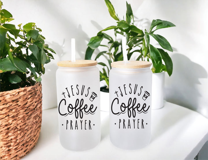 Jesus coffee cup Iced coffee Glass cup with lid and straw Christian coffee cup Christian gifts Bible verse gift ideas Faith Bible verse gift