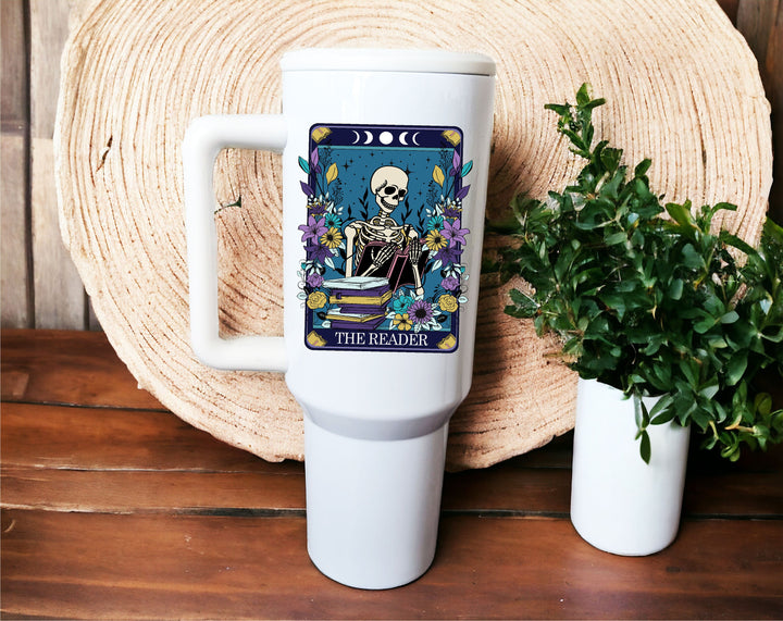 Reader Tarot Card Tumbler With Handle And Lid Book Lover Gift
