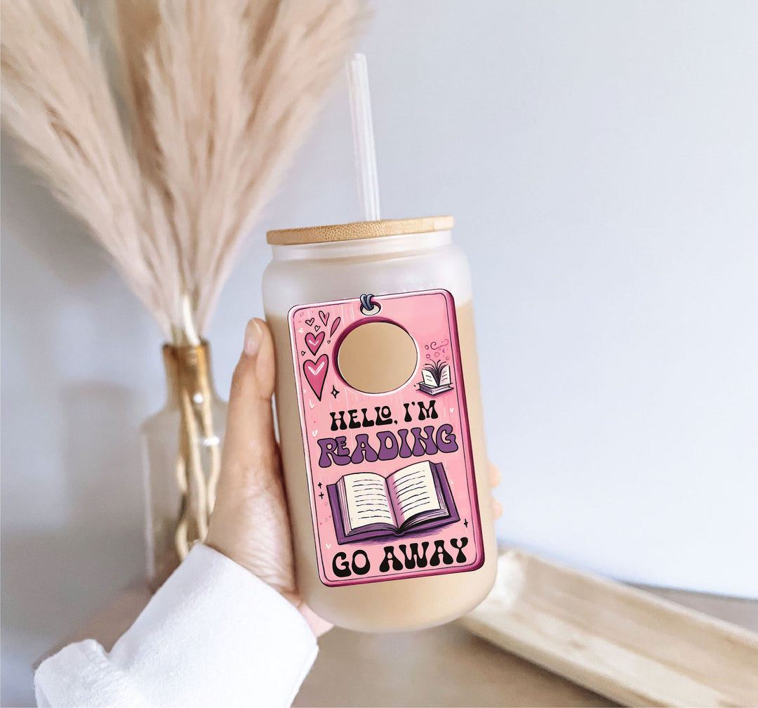 Go away I am reading funny ice coffee tumbler with bamboo lid and plastic straw Book lover Sarcastic gift cup Gift for Book lover Book nerd