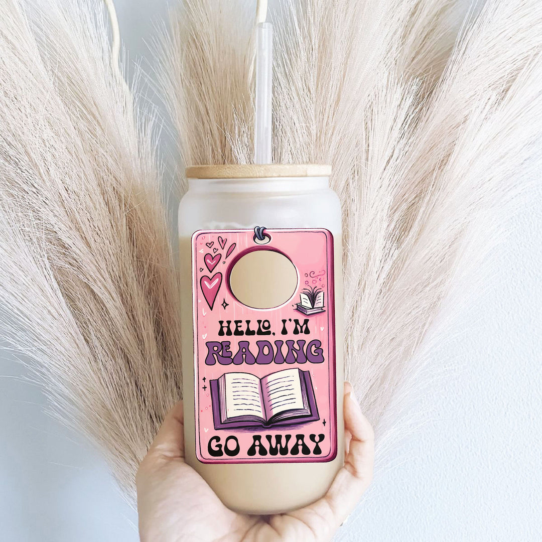 Go away I am reading funny ice coffee tumbler with bamboo lid and plastic straw Book lover Sarcastic gift cup Gift for Book lover Book nerd