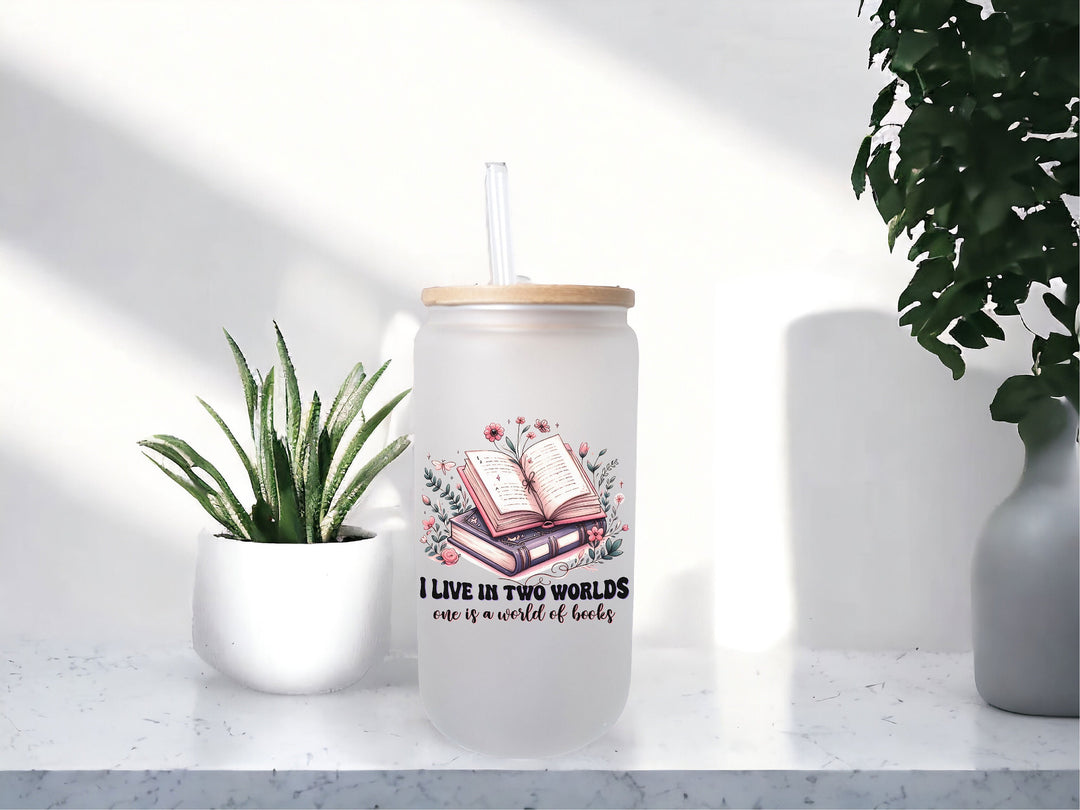 Live In Two World Book Iced Coffee Cup With Lid Straw