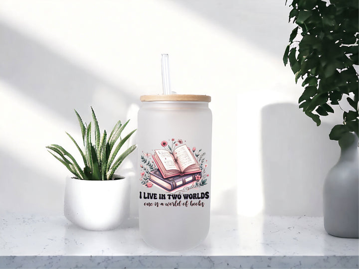 Live In Two World Book Iced Coffee Cup With Lid Straw