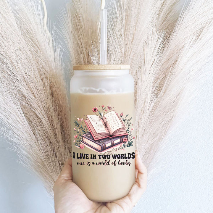 Live In Two World Book Iced Coffee Cup With Lid Straw