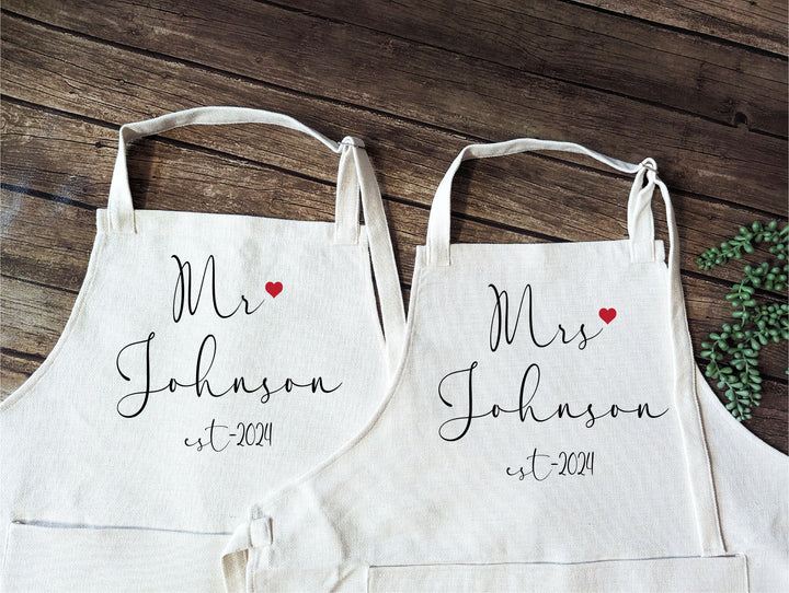 Personalized Couple Apron Set, Newlywed Gift