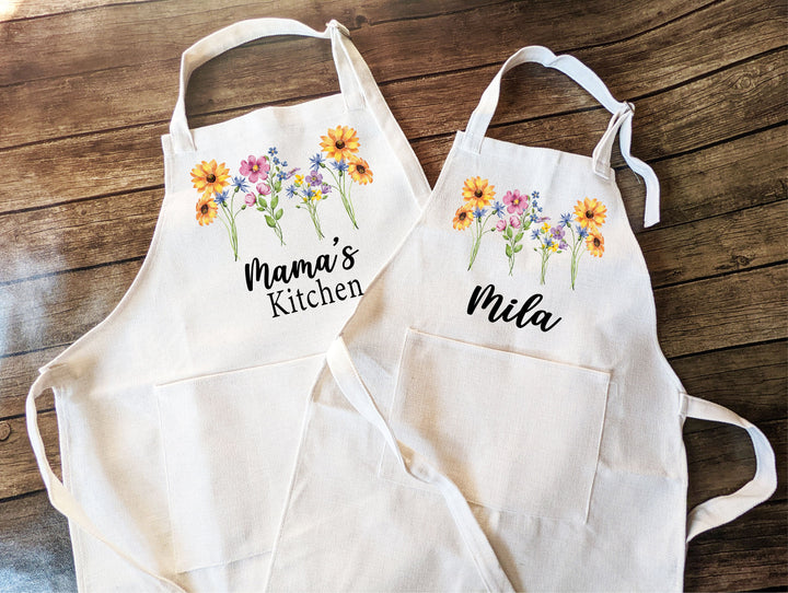 Personalized sunflower apron Adult and kids Custom cooking baking Matching apron Kid Birthday gift aprons for women with pocket baking apron