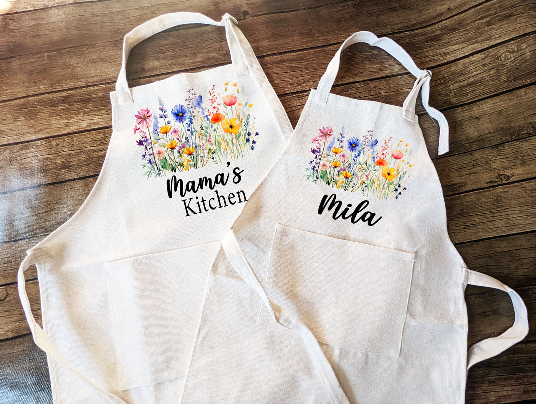 Kitchen floral apron for women Personalized Custom kids cooking baking apron Kids Birthday gift apron for women with pocket baker gift