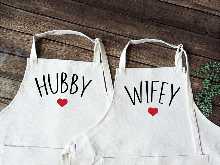 Personalized couple matching apron wedding gift for married Bridal shower gift unique Kitchen Linen apron Hubby Wifey gift aprons with heart