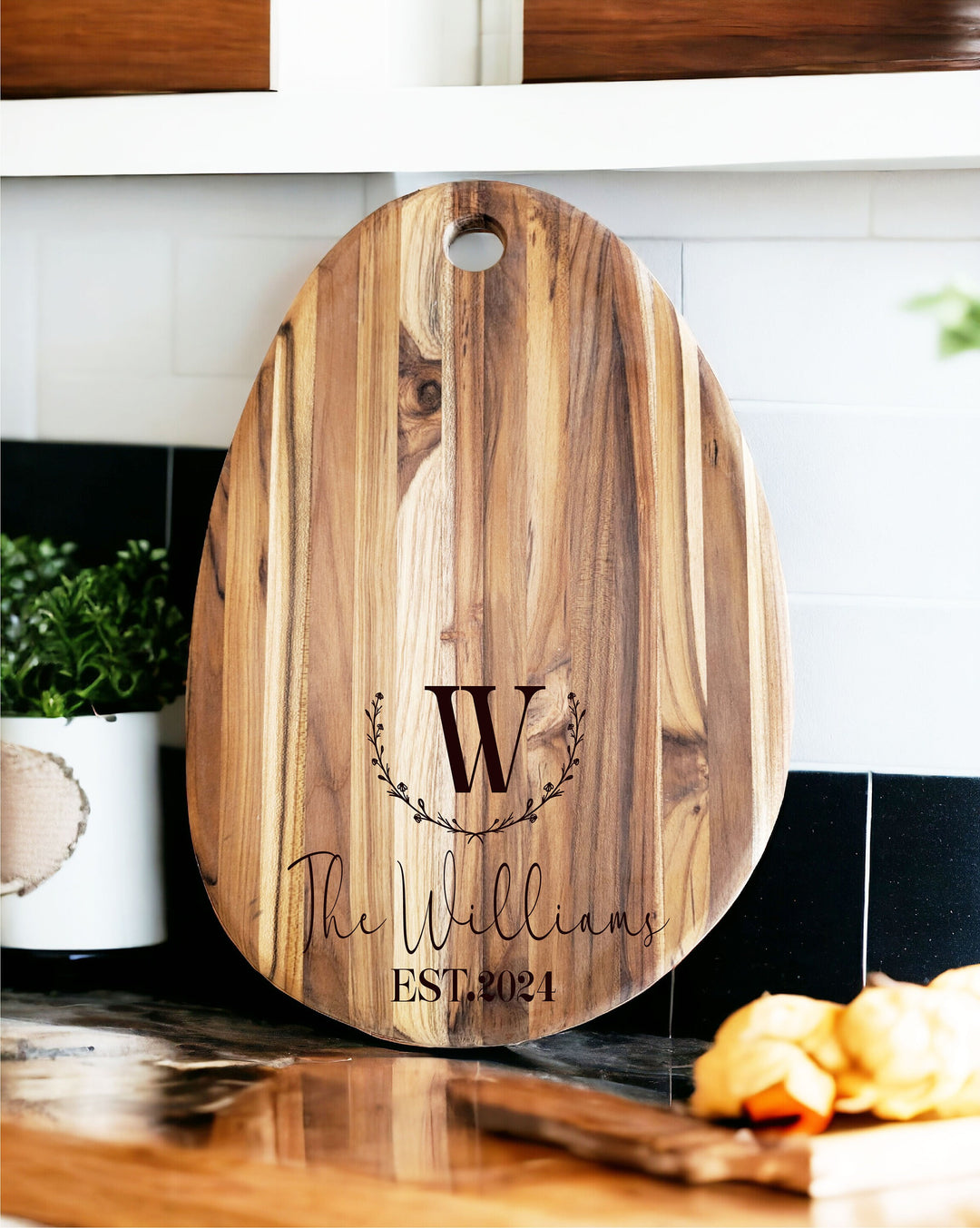 Personalized Teak Wood Cutting Board - Custom Charcuterie Board for Couples - Ideal Wedding, Housewarming, and Anniversary Gift with Family Name