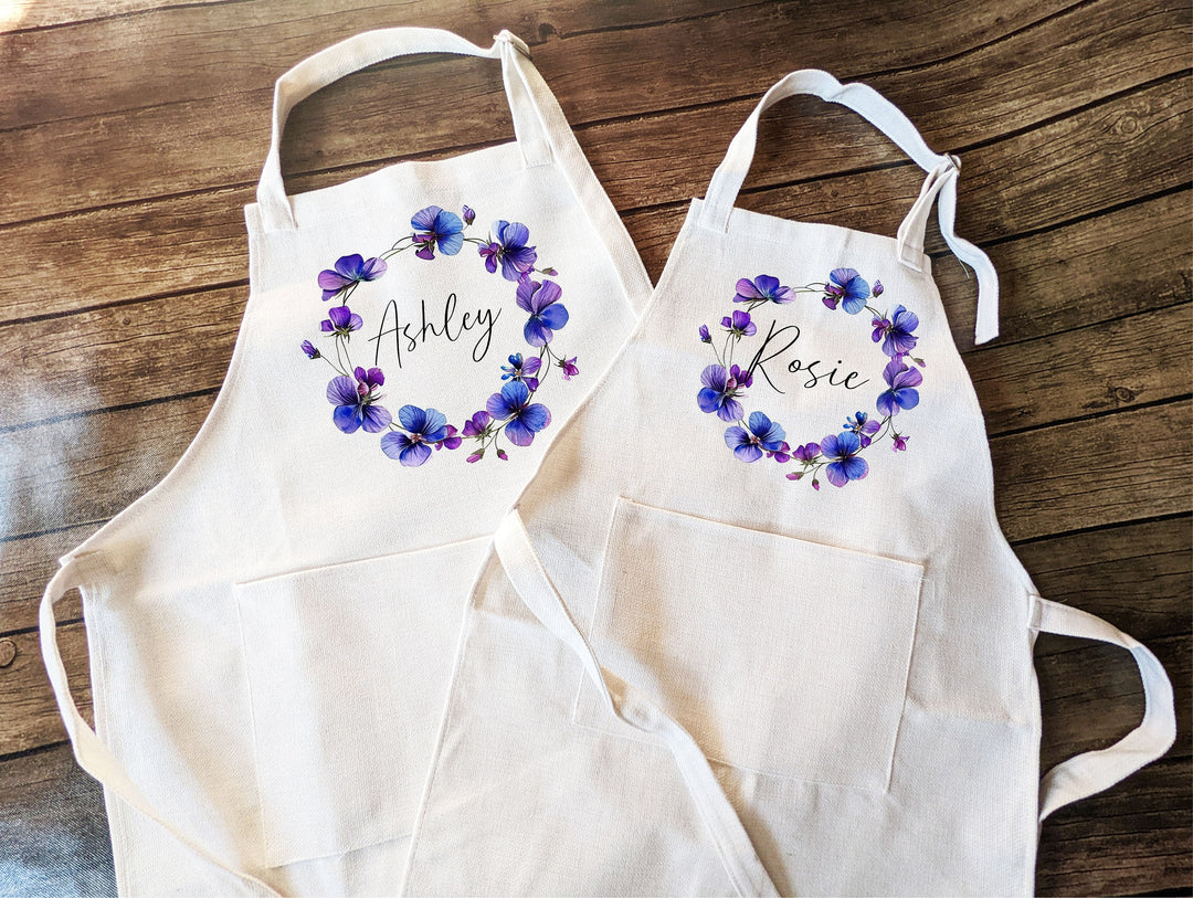 Birth month flower gift Apron for women Kid Custom apron Birth flower gift Kitchen linen apron with pocket Mothers day gift for mom Apron