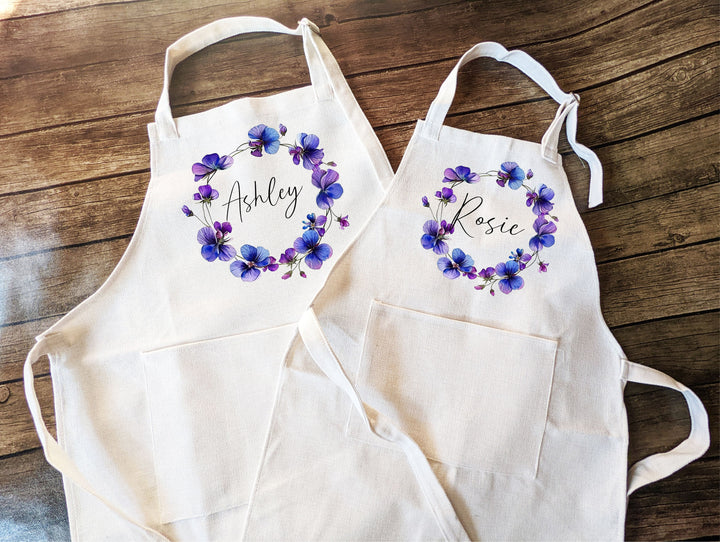 Birth Month Flower Gift Apron for Women Kids Custom