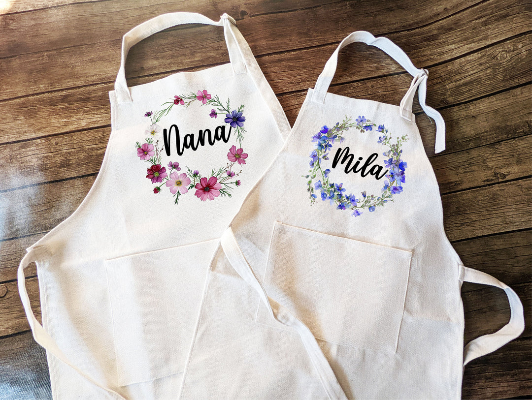 Birth Month Flower Gift Apron for Women Kids Custom