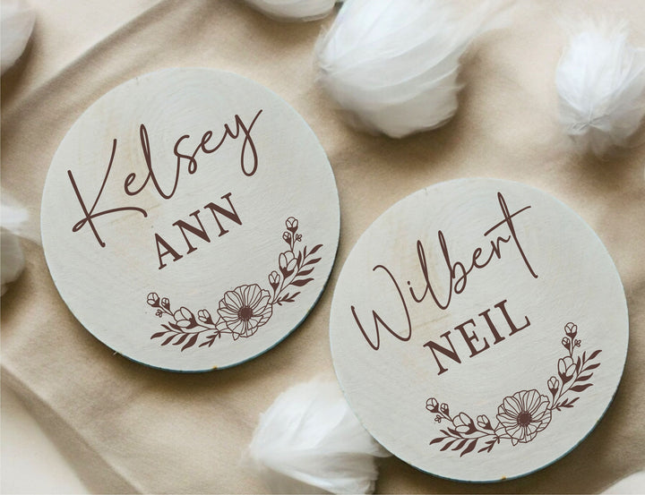 Baby Birth Announcement Name Sign Engraved Wooden Decor