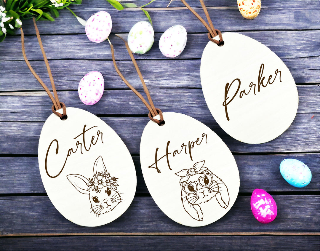 Personalized Easter Name Tag Minimalist Egg Custom Bunny Tag