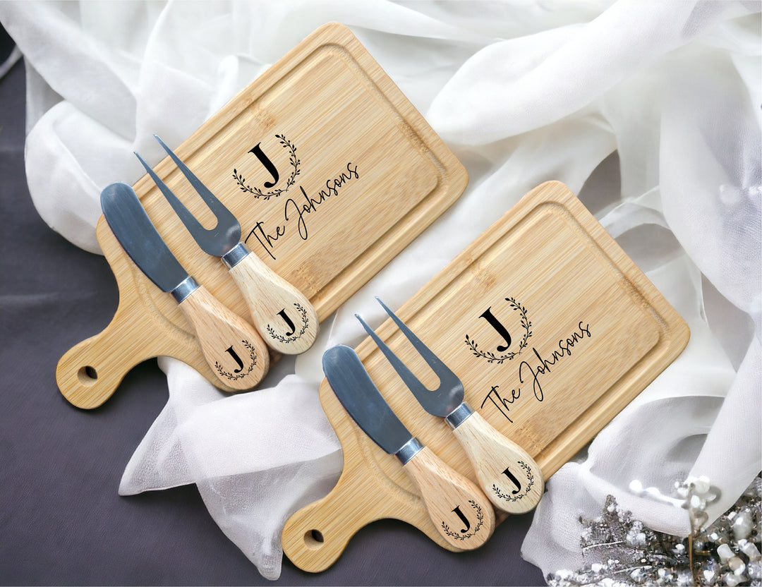 Engraved Bamboo Cheese Board & Knife Set