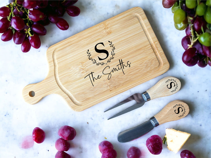 Engraved Bamboo Cheese Board & Knife Set