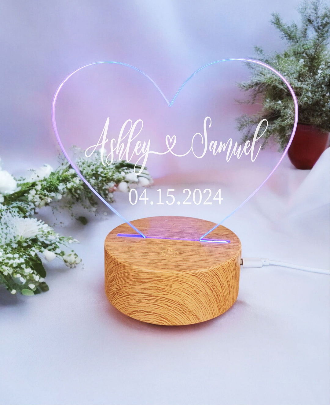 Personalized Couple name gift light Wedding gift for newly married Engagement gift Bridal shower gift Custom Night light with name and date