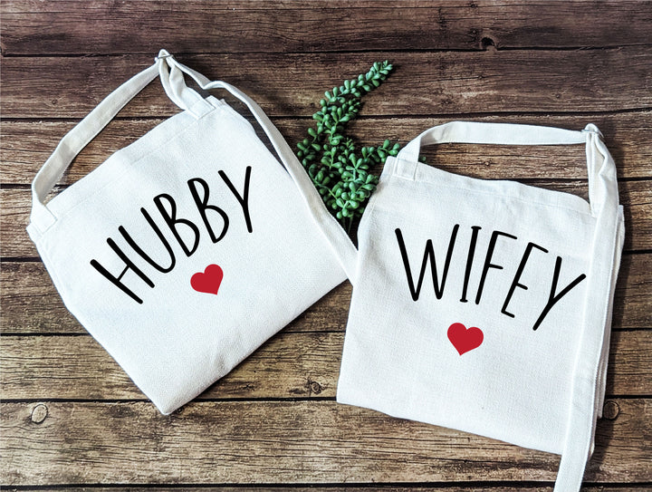 Hubby Wifey couple matching apron wedding gift for newly weds Bridal shower gift unique Kitchen Linen apron Matching apron set for couples