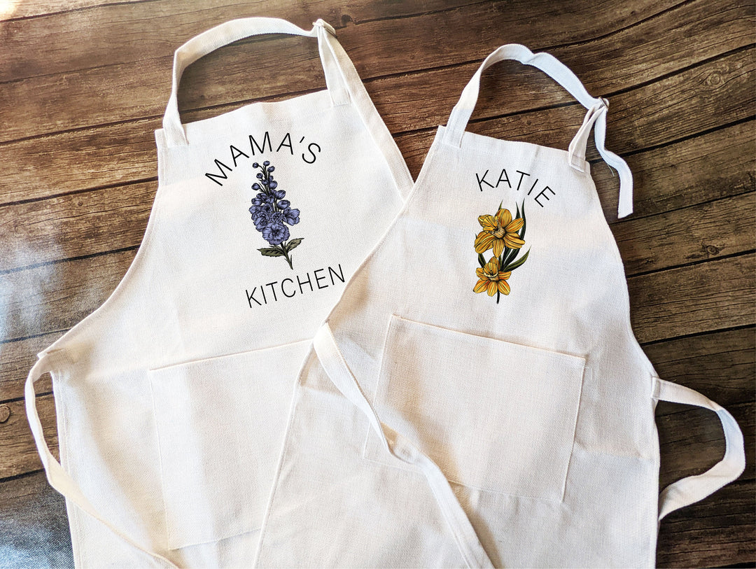 Personalized Birth Flower Apron for Women & Kids