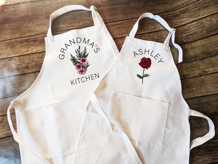 Personalized Birth Flower Apron for Women and Kids Floral