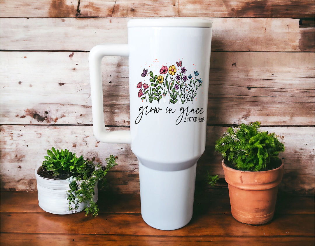 Grow in grace Christian faith gift tumbler Gift for church friend Bible verse gift tumbler Religious gift Christian gift for women birthday