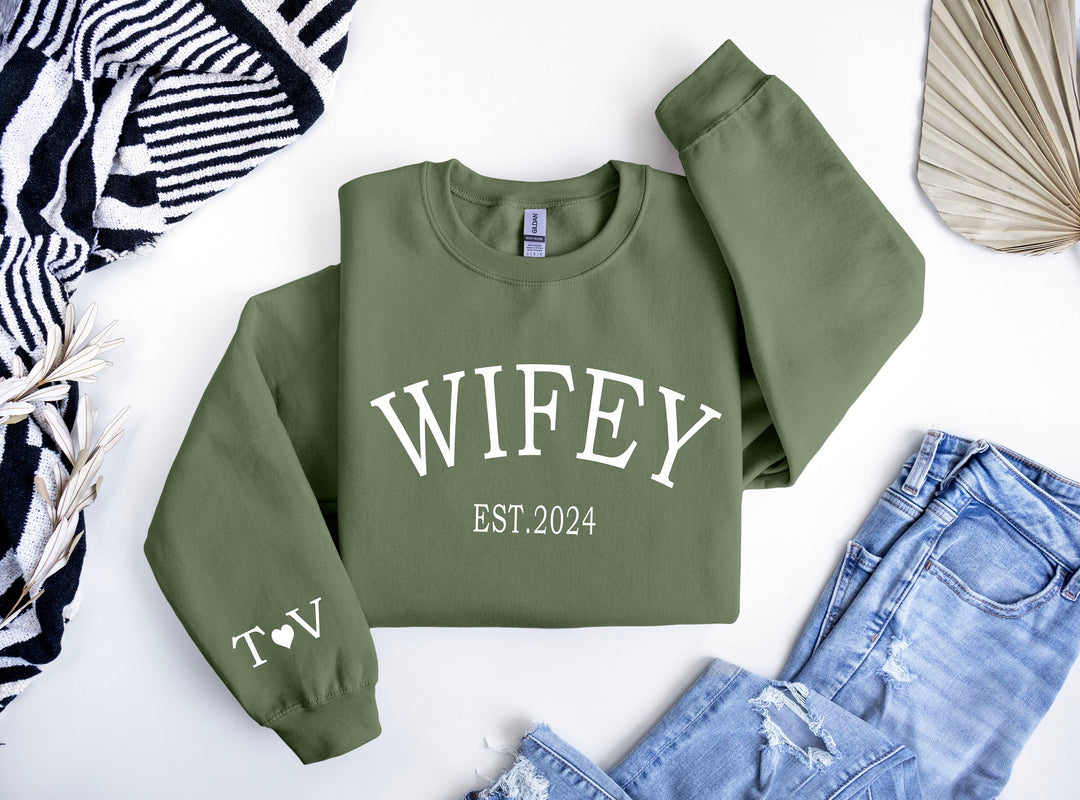 Personalized Wifey Sweatshirt with initials on sleeve Future Mrs gift sweater Bridal shower gift Newly married sweatshirt Anniversary gift