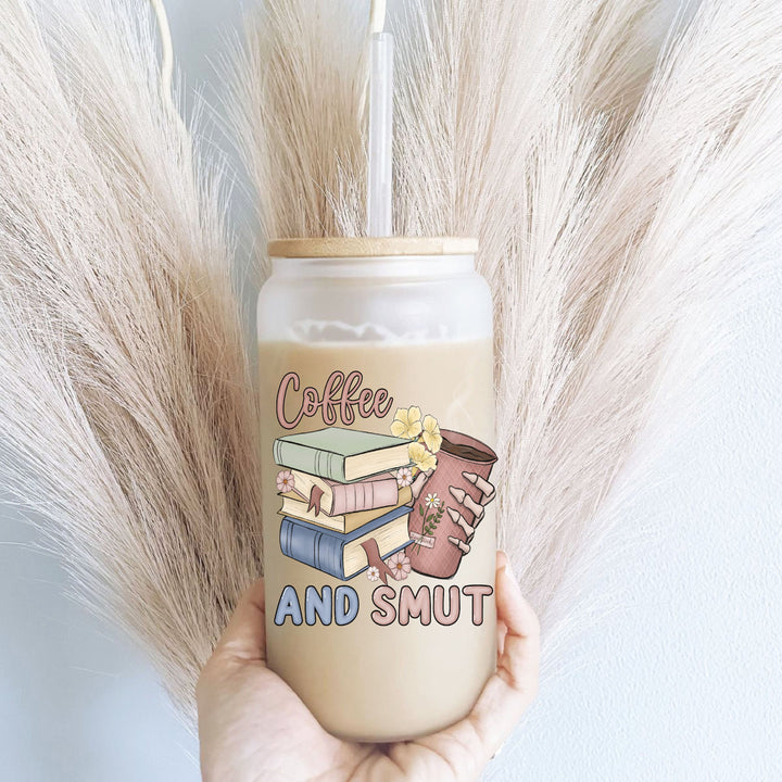 The Smut Reader Frosted Ice Coffee Glass with Bamboo Lid