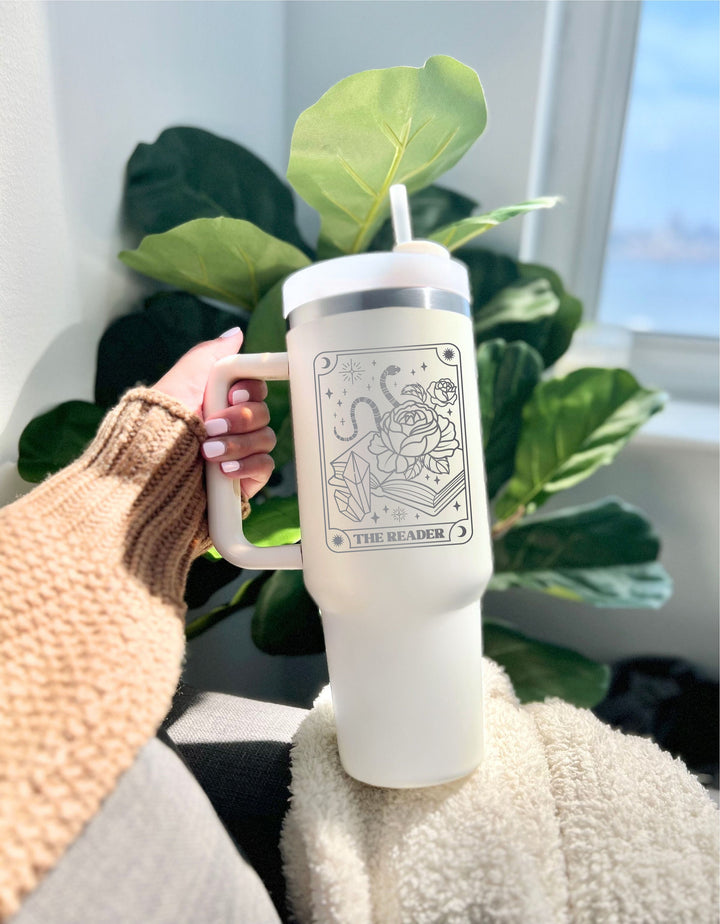 Tarot Card reader tumbler book lover birthday gift Reader Girl Bookish women tarot Librarian gift Book Lover gift tumbler 40oz with handle